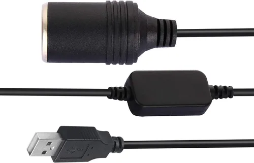 Vista 4 de Adaptador USB A macho a hembra de 12V para encendedor de cigarrillos de coche para GPS Dashcam y más - Negro (0.3M/1 pie)