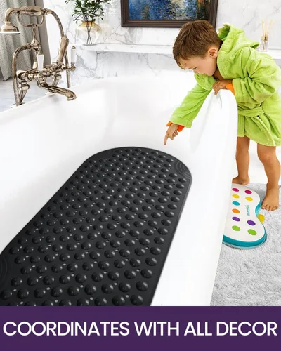 Vista 8 de DEXI Alfombrilla de Tina Antideslizante 16x35, Alfombrillas de Ducha para Baño y Tina, Alfombrilla de Baño Ovalada Lavable con Ventosas y Orificios
