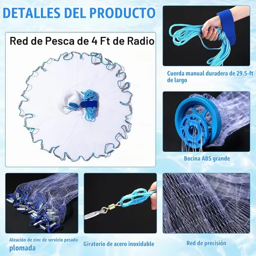 Vista 4 de Windyun Red de pesca de 3 piezas con plomada resistente, portátil, plegable, para langosta, cangrejo, trampa de pesca con mango telescópico largo