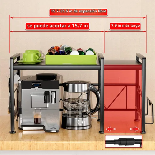 Vista 4 de YIUKEA Estante extensible para horno de microondas, estante ajustable para encimera de cocina, soporte de microondas de 2 niveles