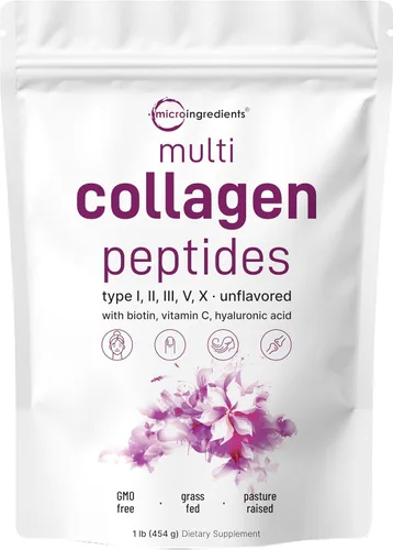 Vista 2 de Micro Ingredients Polvo de proteína de colágeno múltiple de 16 onzas y suplemento de aceite de algas vegano Omega 3, paquete de 2