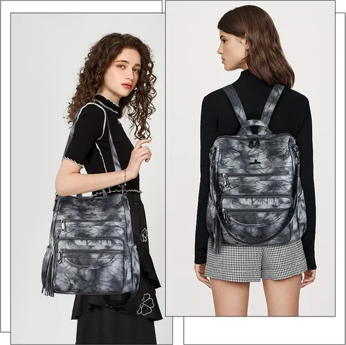 Vista 20 de Bolsos mochila monedero de piel sintética para mujer, bolsas con zíper, mochilas de hombro casuales