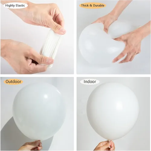 Vista 3 de Paquete de 150 globos blancos de diferentes tamaños, 18, 12, 10, 5 pulgadas, kit de arco de guirnalda de globos de fiesta de cumpleaños, baby