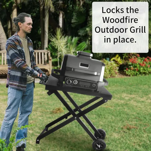 Vista 4 de BSARTE Soporte plegable de metal para parrilla Ninja Outdoor XSKSTAND para Woodfire OG701 OG751 (Serie OG700) con estante lateral, soporte