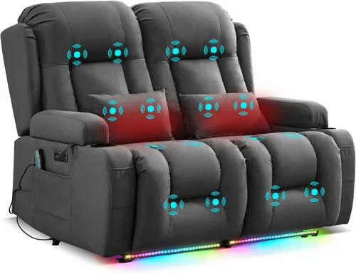 Vista 28 de URRED Sofá reclinable Power Loveseat con masaje y calor, gris ceniza