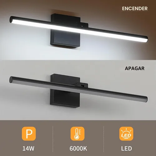 Vista 4 de Lámpara LED para tocador de baño, moderna lámpara de baño sobre el espejo (blanco frío 6000 K), barra de luz de tocador con ángulo ajustable, 24