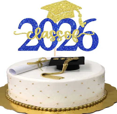 Vista 11 de Rsstarxi 1 paquete de decoración de pastel con purpurina para la clase de 2026, decoraciones de graduación 2026, tapa de felicitaciones