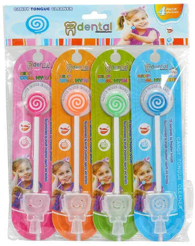 Vista 7 de 55Dental - Juego de raspador o limpiador de lengua para niños, paquete de 4 raspadores dentales de plástico sin BPA que ayudan a refrescar el mal