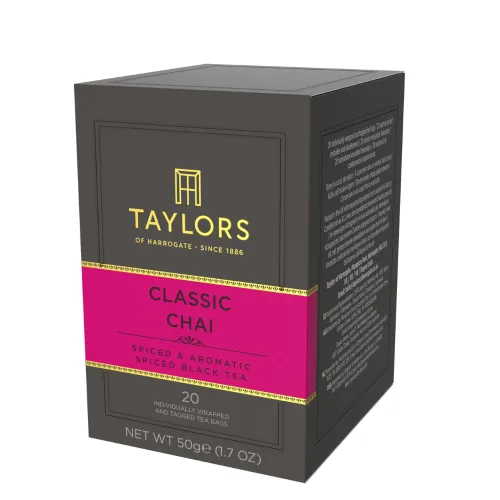 Vista 2 de Taylors of Harrogate Classic Chai, té negro, bolsas envueltas individualmente, 20 unidades (paquete de 1), especiado, aromático y cálido