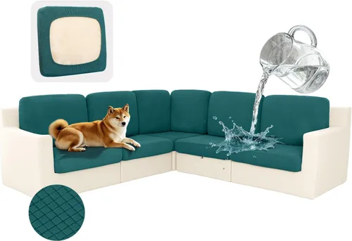 Vista 16 de ALIECOM Fundas 100% impermeables para sofá seccional esquinero en forma de L, fundas de cojín de jacquard elásticas para mascotas y perros