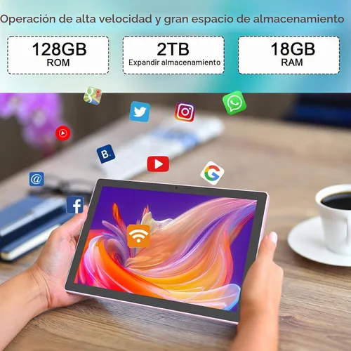 Vista 5 de Tableta de 10 pulgadas con teclado Android 15 (NO GO) Tabletas 2 en 1 Tableta 18GB RAM 128GB Soporta expansión de 2TB Tabletas incluyen estuche Azul