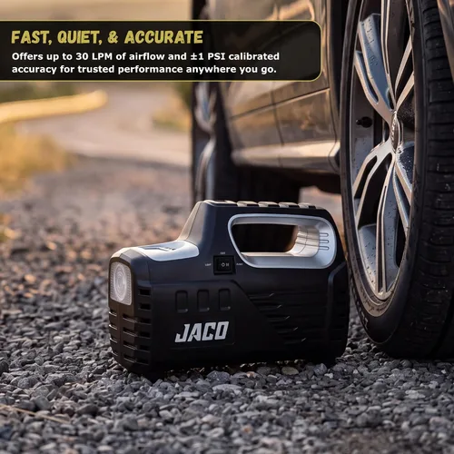 Vista 2 de JACO SmartPro 2.0 AC/DC Bomba de inflado digital de neumáticos - Compresor de aire portátil automático (12 V CC, 110-120 V CA)