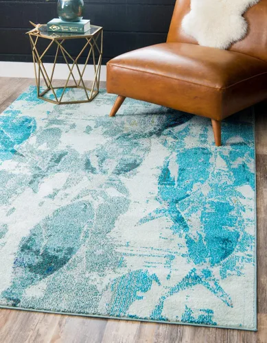 Vista 10 de Alfombra moderna Positano de estilo costero de Loom, Polipropileno, Azul claro