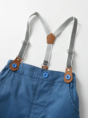 Vista 23 de Conjunto de pantalones para bebé, camisa de manga larga + pantalones + corbatín + tirantes, trajes de caballero para niños pequeños