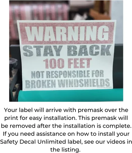 Vista 7 de OSHA Warning Stay Back 100 200 300 500 Not Responsible For Broken Windshields Black Red Rectángulo Etiqueta Adhesiva (Reflectante 3M 200FT)