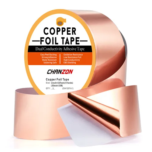 Vista 12 de CHANZON Cinta de lámina de cobre de 0.236 in 1/4 pulgadas x 66 pies, adhesivo conductor de doble cara para vidrieras, soldadura, electricidad