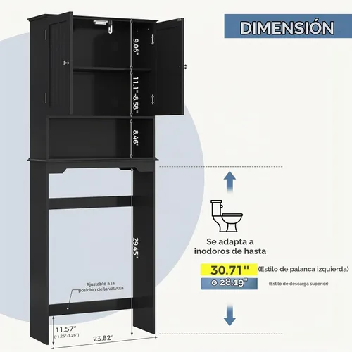 Vista 2 de OLIXIS Gabinete de almacenamiento sobre el inodoro, estantes de baño con Negro mate