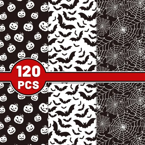 Vista 3 de Whaline Papel de seda de Halloween de calabaza en blanco y negro, 13.8 x 19.7 pulgadas, papel decorativo de regalo para Halloween, truco y trato