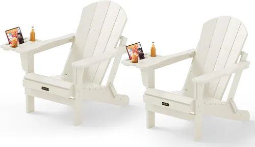 Vista 73 de SERWALL Silla Adirondack plegable para exteriores, silla de patio con portavasos - Ejército