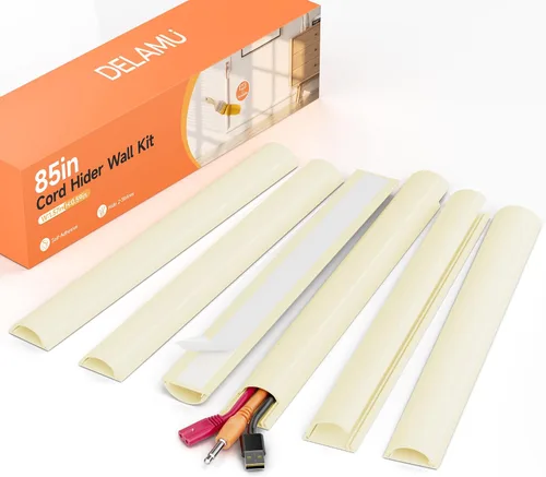 Vista 14 de Kit de ocultación de cables Delamu para pared con adhesivo, cubierta de alambre de múltiples funciones, 42.5 pulgadas para ocultar cables en Blanco
