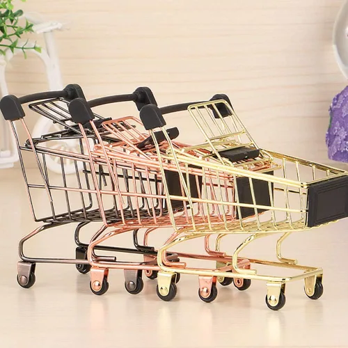 Vista 3 de Mini carrito de supermercado, mini carrito de compras, carrito de compras, carrito de compras, modo de escritorio, soporte de juguete (Dios rosa)