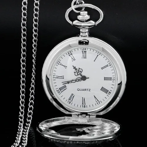 Vista 3 de Dragon Quartz Pocket Watches for Men Roman Numerals Pocket Watch with Chain Cus-CF18-plata