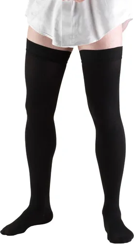 Vista 9 de Truform Calcetines de compresión, 20-30 mmHg, calcetines de vestir para hombre, hasta el muslo por encima de la rodilla, negro, S