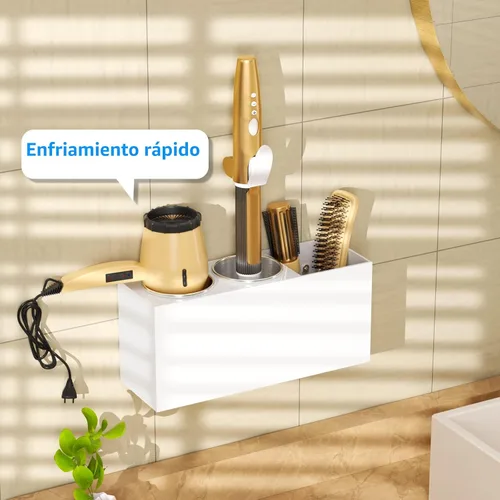 Vista 3 de NIUBEE Organizador de herramientas de peinado de montaje en pared - Soporte de gabinete de baño para secadores, planchas planas, rizadores - Blanco