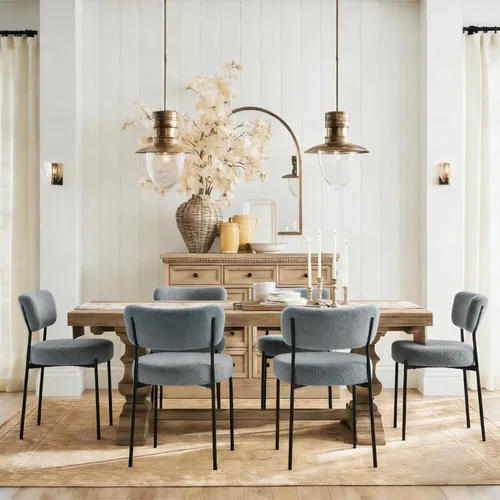 Vista 22 de Boucle - Juego de 2 sillas de comedor, modernas sillas de cocina tapizadas de mediados de siglo con respaldo curvado y patas de metal negro, sillas