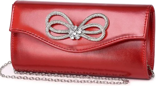 Vista 12 de Bolso de noche para mujer, con lazo de cristal brillante, con solapa, bolso de mano para mujer, boda, fiesta, baile de graduación
