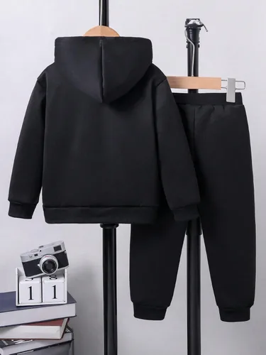 Vista 2 de Floerns Conjunto de sudadera con capucha y pantalones deportivos de dos piezas para niño