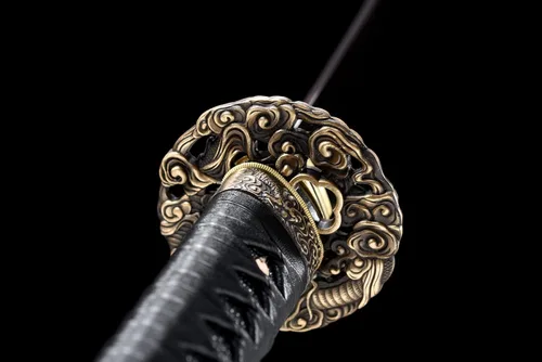 Vista 9 de Handmade Japanese Katana Damascus Folded Steel Sharp Blade Dragon Sword Espada de dragón de hoja azul y roja