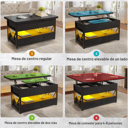 Vista 4 de Itaar Mesa de Centro con Tapa Elevable de 40", Mesas de Centro 4 en 1 con Almacenamiento para Sala de Estar, Mesa de Centro Pequeña Estilo Granja