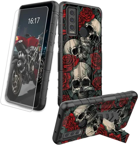 Vista 10 de Funda para AT&T Maestro Max 2021/Cricket Ovation 2 con protector de pantalla de vidrio templado, funda resistente con función atril integrada