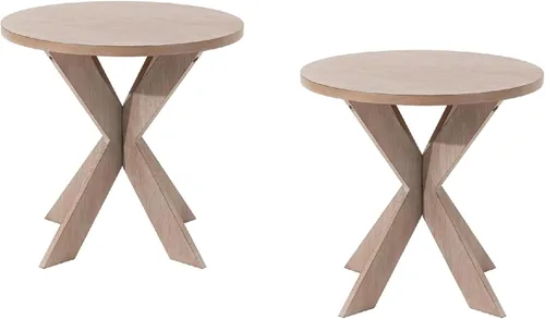 Vista 15 de COZAYH Mesa auxiliar redonda de granja X 2P con patas de madera entrecruzadas, mesa auxiliar rústica francesa para comedor o sala de estar, moderna