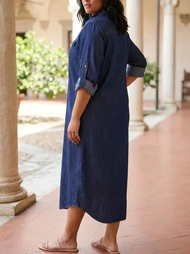 Vista 8 de Kuraki Vestido camisero casual con estampado y botones en la parte delantera para mujer Mezclilla