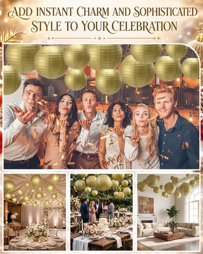 Vista 6 de Treela 60 Pcs Paper Lanterns Bulk for Wedding, 4'' 6'' 8'' 10'' 12'' Round Chinese Lanterns for Bridal Shower Birthday Party Decorations, Hanging
