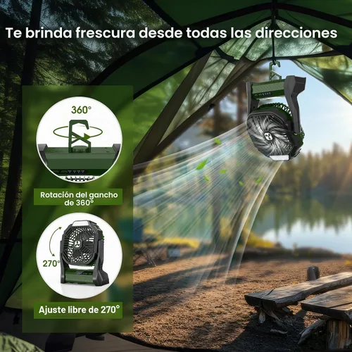 Vista 4 de Ventilador Portátil Recargable, 20000mAh Ventiladores Inalámbricos con Batería para Tienda de Campaña con Linterna LED, Pequeño Ventilador Exterior