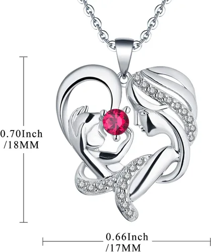 Vista 6 de JO WISDOM Collar de plata de ley 925 con colgante de corazón AAA, para madre e hija, regalo para mamá