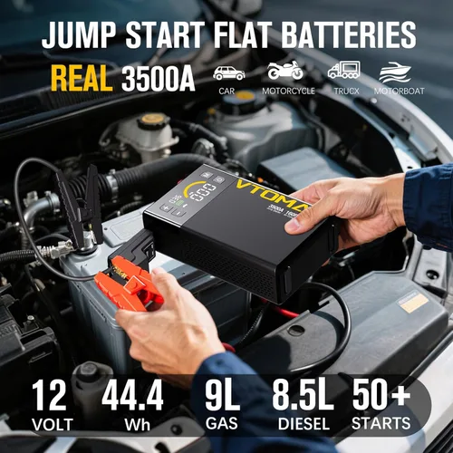 Vista 2 de VTOMAN Arrancador de salto X3 con compresor de aire, batería de coche portátil de 3500 A (motores diésel de 9 L/8.5L) con inflador de neumáticos