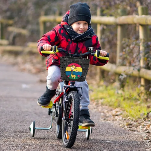 Vista 7 de Cesta de bicicleta para niños, cesta de bicicleta con campana, radios de rueda, gafas, accesorios de bicicleta para niños y niñas