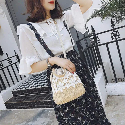 Vista 2 de Bolso de playa de verano para mujer, bolso de mano con asa superior, bolso de viaje de gran capacidad, bolso de mano tejido a mano, bolso grande