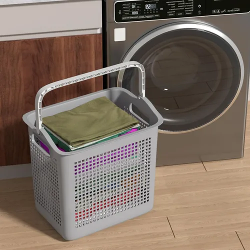 Vista 5 de Taysisiter - Cesta de almacenamiento de plástico de 35 L con asa, 4 paquetes Cestas pequeñas de ropa sucia para baño, cuarto de servicio