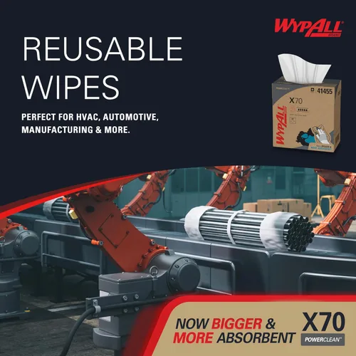Vista 7 de WypAll PowerClean X70 Paños de Servicio Mediano (41455), Caja Emergente, Toallas de Larga Duración, Blanco