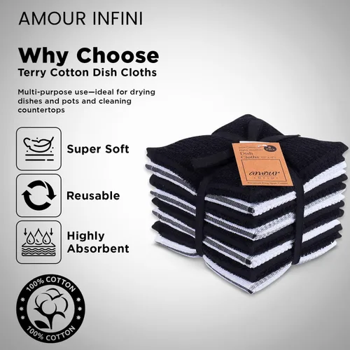 Vista 3 de AMOUR INFINI Juego de 8 paños de cocina para lavar platos, altamente absorbentes, súper suaves, trapos reutilizables de secado rápido para limpiar