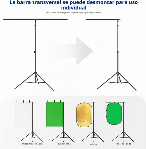 Vista 6 de Neewer Kit de soporte de fondo en forma de T, soporte de trípode ajustable de 8.5 pies de alto y barras transversales de 5 pies/1.5m de ancho con 6
