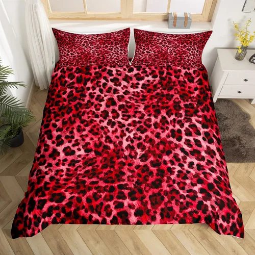 Vista 3 de Feelyou Juego de ropa de cama con estampado de leopardo para niños, tamaño individual, funda de edredón de guepardo safari, funda de edredón de piel