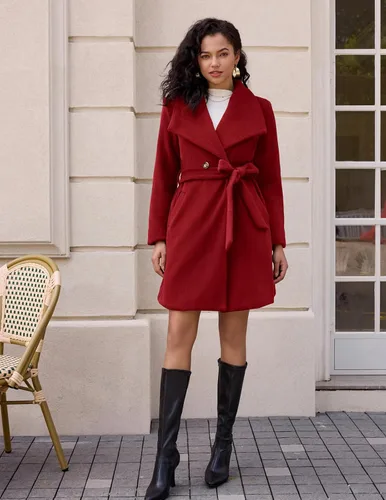 Vista 2 de Kate Kasin Abrigo de vestir para mujer, abrigo con cinturón, solapa de doble botonadura, abrigo de línea A, gabardina de otoño e invierno