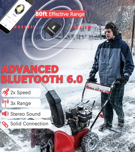 Vista 5 de PROHEAR Auriculares de protección auditiva Bluetooth 5.0 037 con batería recargable de 1100 mAh, 25 dB NRR de reducción de ruido con tiempo de negro