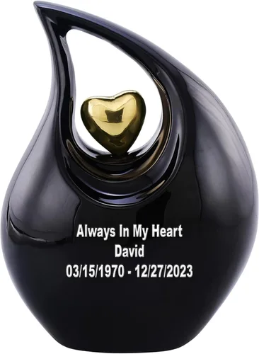 Vista 3 de Urna de cremación Heart of Love para cenizas humanas - Hermosa urna conmemorativa ERN para adultos - ERN decorativa para seres queridos - Urna Negro